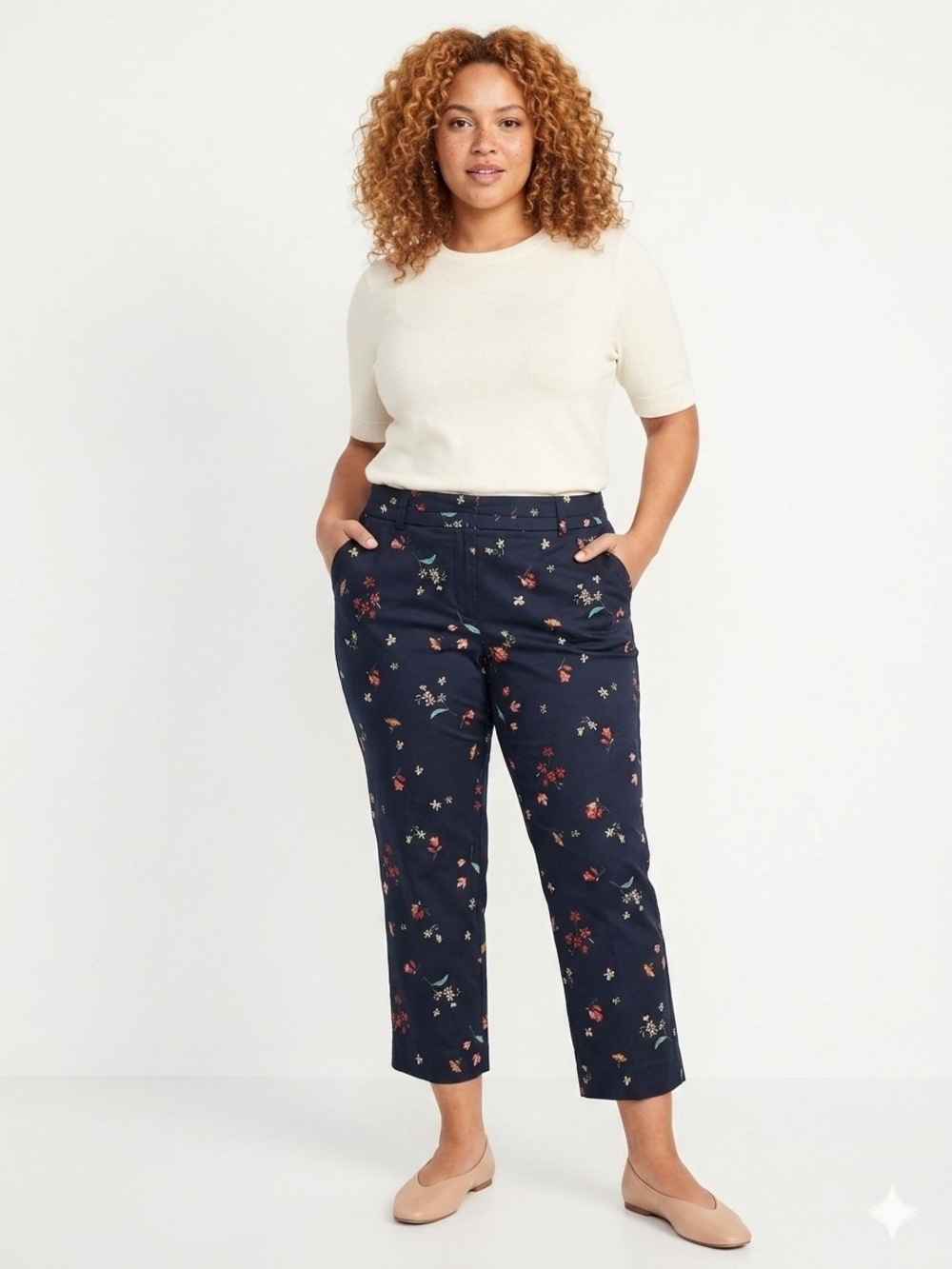 Reitmans Navy Floral Cropped Cotton Capri Pants Size 12